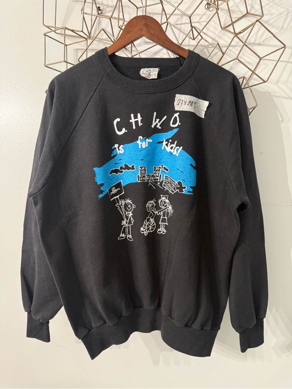 Black Graphic Crewneck Sweatshirt with Blue Print